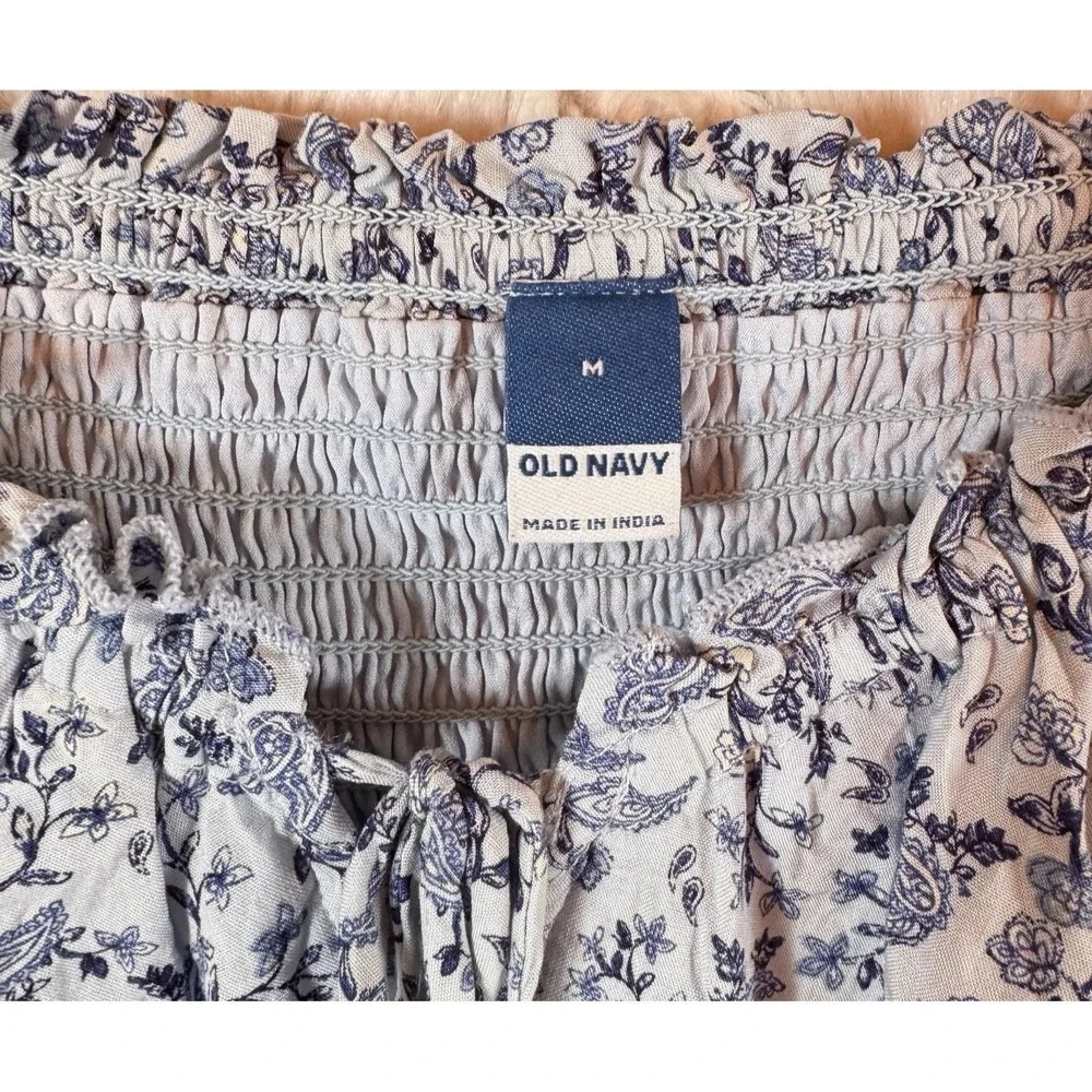 Old Navy Paisley Mini Dress Womens Medium‎ Blue Smocked Tiered Boho Cottagecore